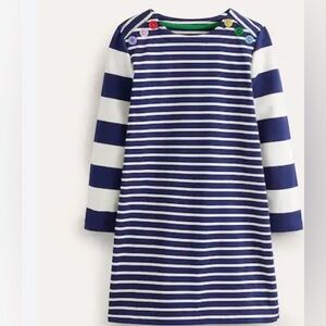 Mini Boden Breton Stripe Navy and White Dress 6-7y